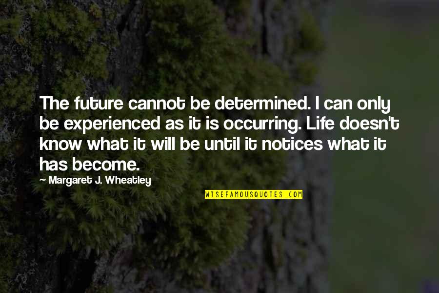 Life As Know It Quotes By Margaret J. Wheatley: The future cannot be determined. I can only Life As Know It Quotes By Margaret J. Wheatley: The future cannot be determined. I can only