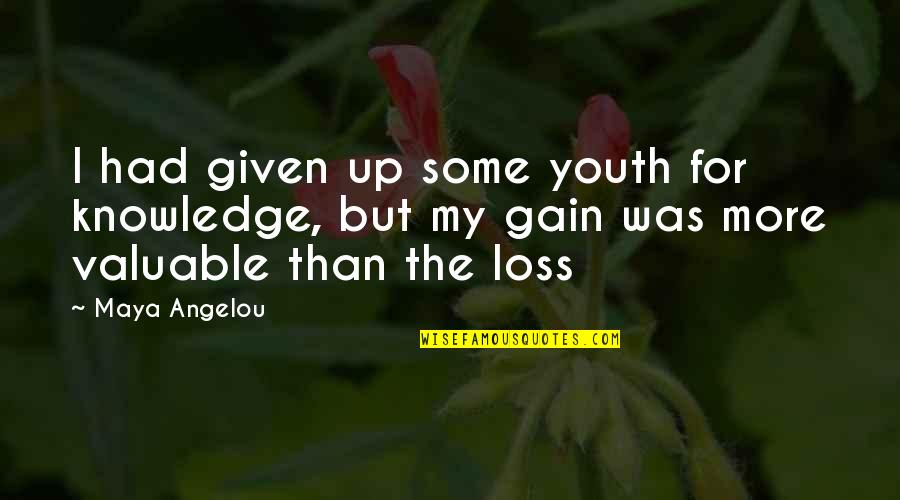Life By Maya Angelou Quotes By Maya Angelou: I had given up some youth for knowledge,