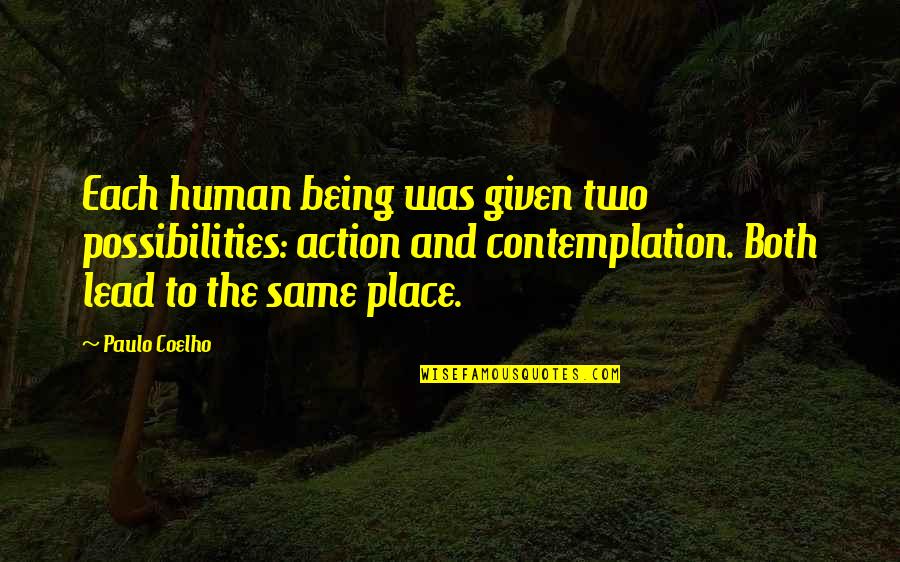 Life Contemplation Quotes By Paulo Coelho: Each human being was given two possibilities: action Life Contemplation Quotes By Paulo Coelho: Each human being was given two possibilities: action
