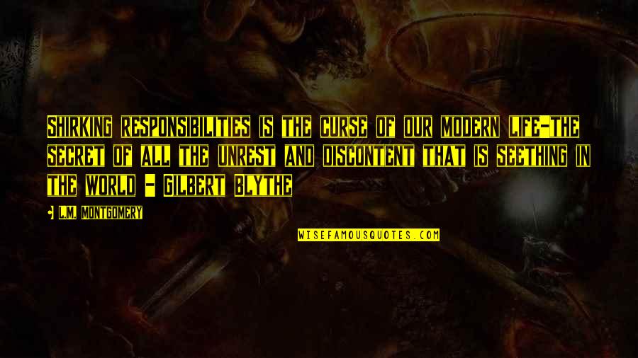 Life Curse Quotes By L.M. Montgomery: Shirking responsibilities is the curse of our modern Life Curse Quotes By L.M. Montgomery: Shirking responsibilities is the curse of our modern