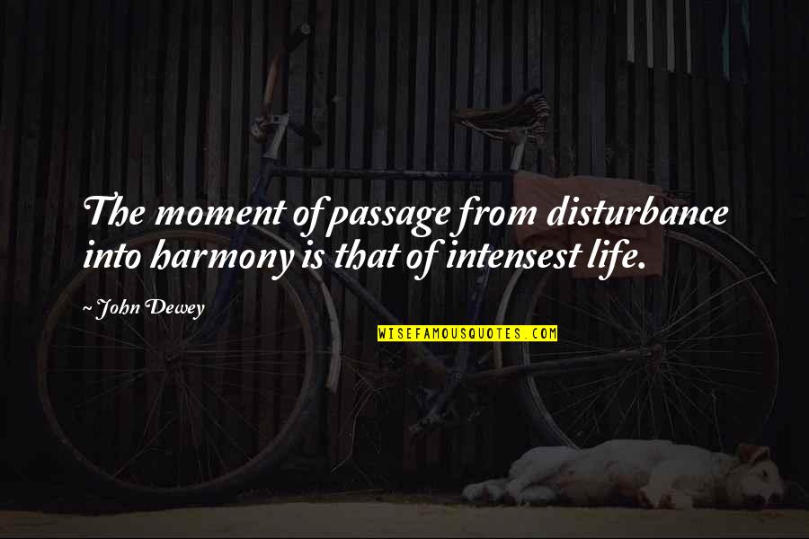 Life Disturbance Quotes By John Dewey: The moment of passage from disturbance into harmony