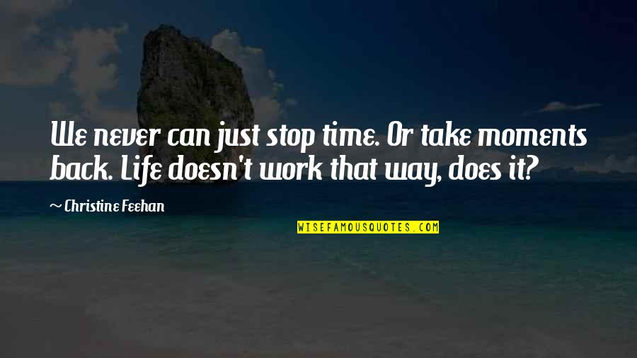 Life Doesn't Work Out Quotes By Christine Feehan: We never can just stop time. Or take