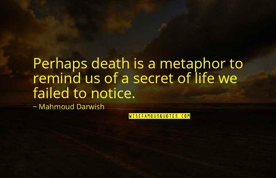 Life Failed Quotes By Mahmoud Darwish: Perhaps death is a metaphor to remind us