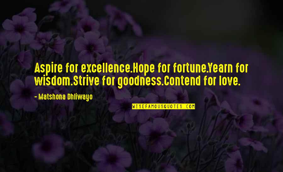 Life Goodness Quotes By Matshona Dhliwayo: Aspire for excellence.Hope for fortune.Yearn for wisdom.Strive for Life Goodness Quotes By Matshona Dhliwayo: Aspire for excellence.Hope for fortune.Yearn for wisdom.Strive for