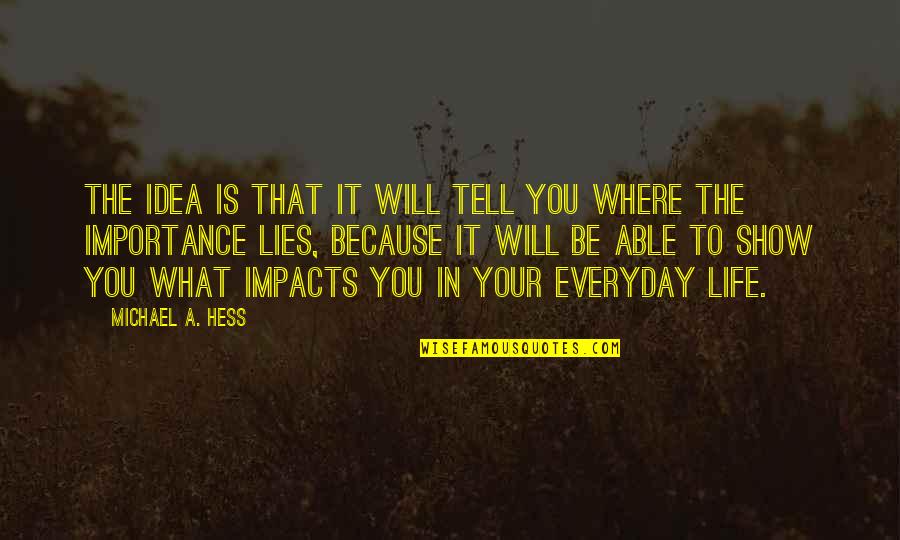 Life Importance Quotes By Michael A. Hess: The idea is that it will tell you Life Importance Quotes By Michael A. Hess: The idea is that it will tell you