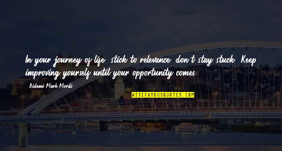 Life Improving Quotes By Bidemi Mark-Mordi: In your journey of life, stick to relevance,