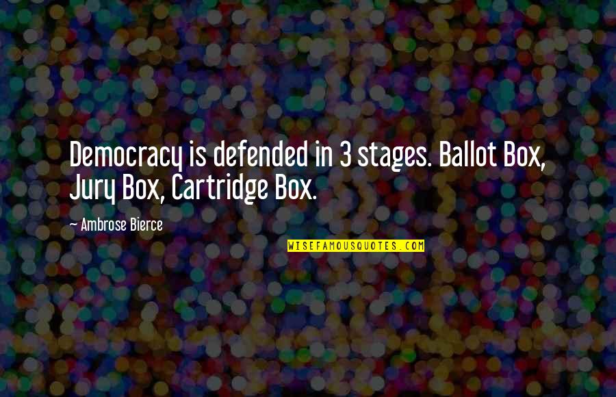 Life In Few Words Quotes By Ambrose Bierce: Democracy is defended in 3 stages. Ballot Box,