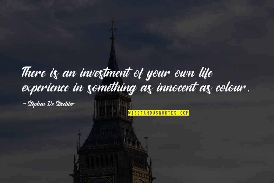 Life Investment Quotes By Stephen De Staebler: There is an investment of your own life