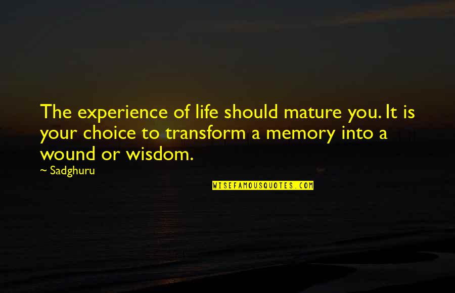 Life Is A Choice Quotes By Sadghuru: The experience of life should mature you. It Life Is A Choice Quotes By Sadghuru: The experience of life should mature you. It