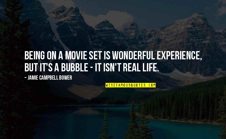 Life Is A Movie Quotes By Jamie Campbell Bower: Being on a movie set is wonderful experience,