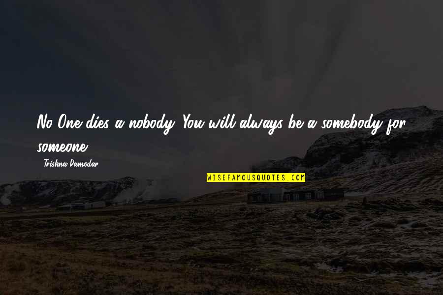Life Is Contrast Quotes By Trishna Damodar: No One dies a nobody. You will always