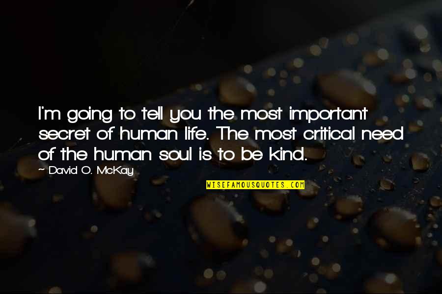 Life Is Critical Quotes By David O. McKay: I'm going to tell you the most important Life Is Critical Quotes By David O. McKay: I'm going to tell you the most important