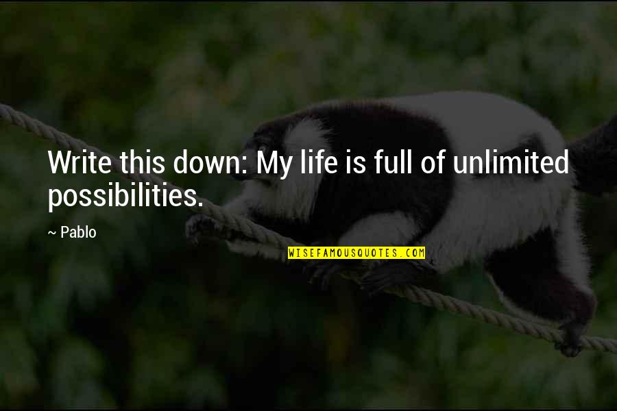 Life Is Full Of Possibilities Quotes By Pablo: Write this down: My life is full of