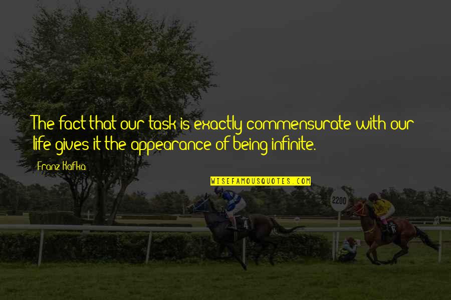 Life Is Infinite Quotes By Franz Kafka: The fact that our task is exactly commensurate Life Is Infinite Quotes By Franz Kafka: The fact that our task is exactly commensurate