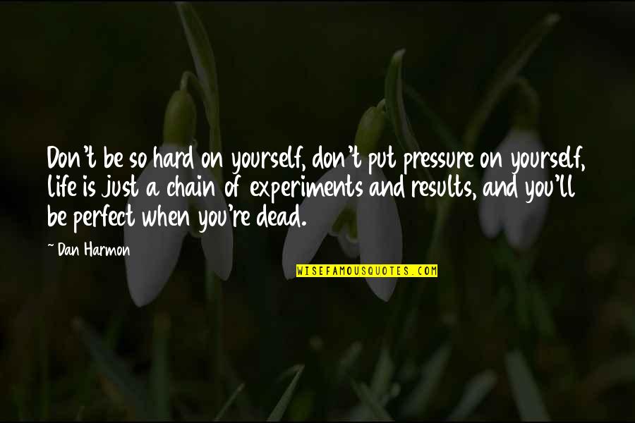 Life Is Perfect With You Quotes By Dan Harmon: Don't be so hard on yourself, don't put Life Is Perfect With You Quotes By Dan Harmon: Don't be so hard on yourself, don't put