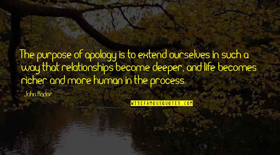 Life Is Such Quotes By John Kador: The purpose of apology is to extend ourselves