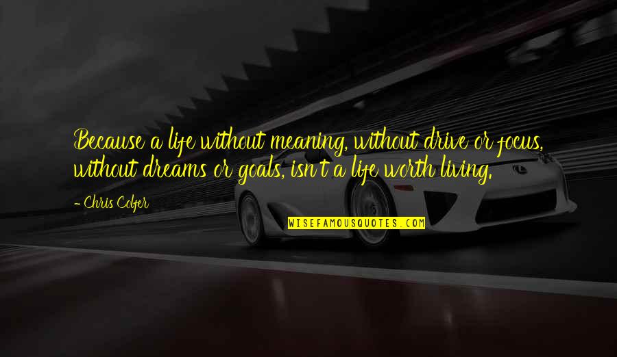 Life Isn't Worth It Quotes By Chris Colfer: Because a life without meaning, without drive or Life Isn't Worth It Quotes By Chris Colfer: Because a life without meaning, without drive or