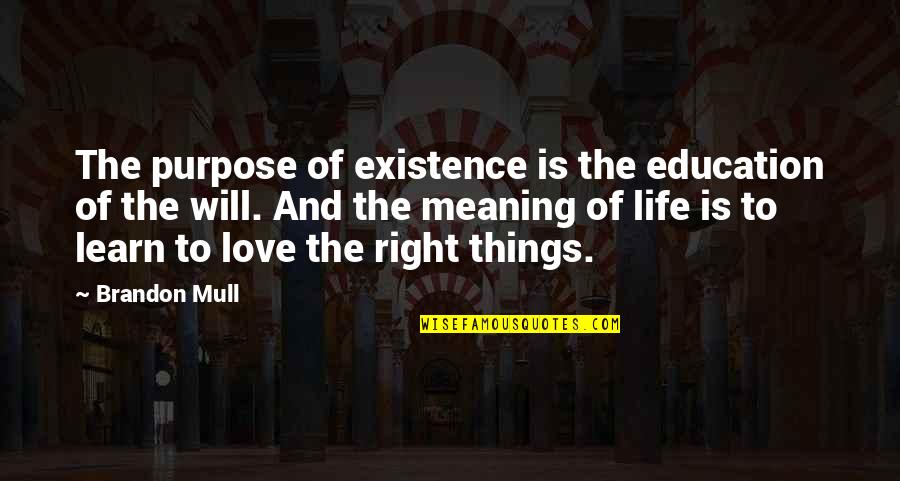 Life Meaning Love Quotes By Brandon Mull: The purpose of existence is the education of