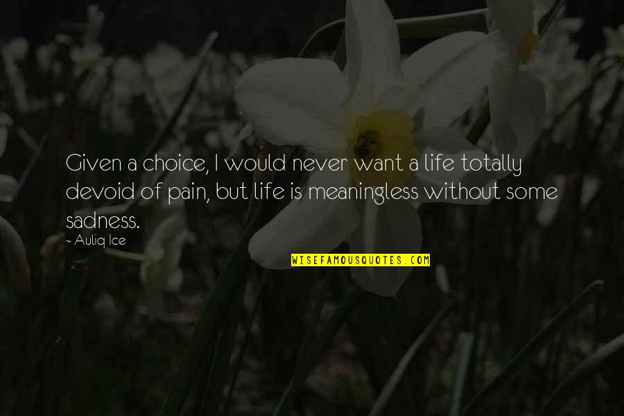 Life Meaningless Quotes By Auliq Ice: Given a choice, I would never want a Life Meaningless Quotes By Auliq Ice: Given a choice, I would never want a