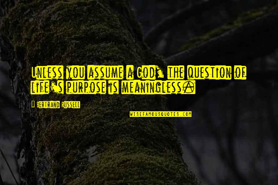 Life Meaningless Quotes By Bertrand Russell: Unless you assume a God, the question of Life Meaningless Quotes By Bertrand Russell: Unless you assume a God, the question of