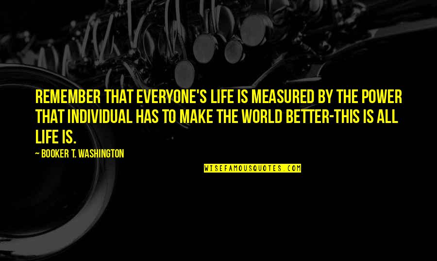 Life Measured Quotes By Booker T. Washington: Remember that everyone's life is measured by the