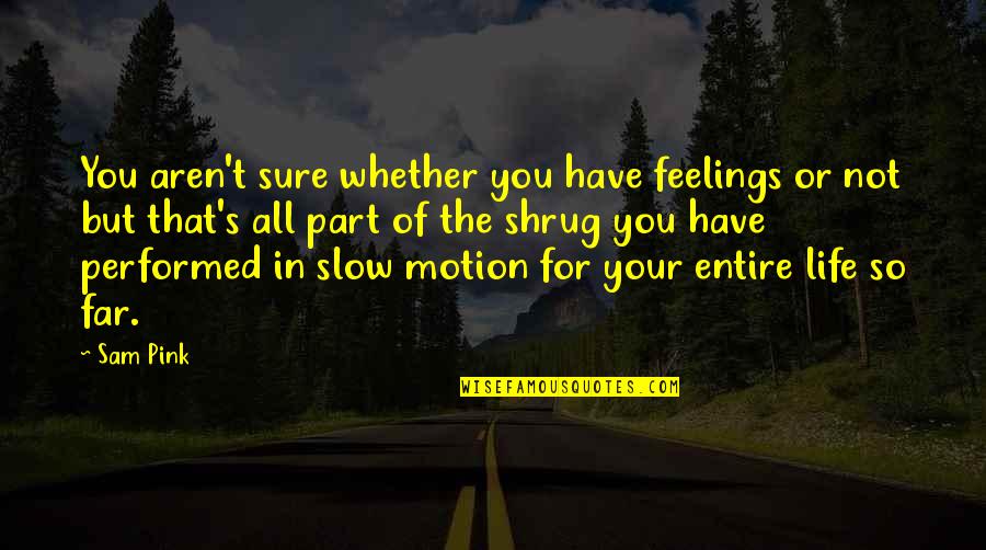 Life Motion Quotes By Sam Pink: You aren't sure whether you have feelings or