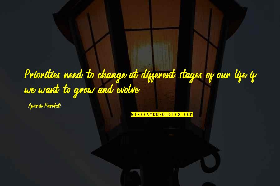 Life Motivational Quotes By Apurva Purohit: Priorities need to change at different stages of