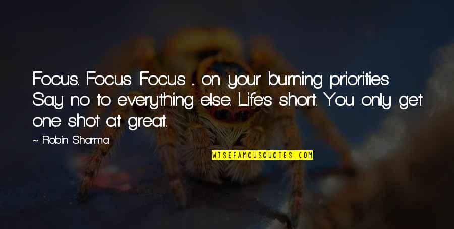 Life Priorities Quotes By Robin Sharma: Focus. Focus. Focus ... on your burning priorities.