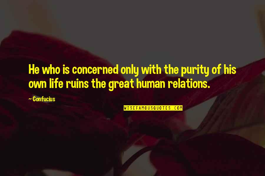 Life Relations Quotes By Confucius: He who is concerned only with the purity Life Relations Quotes By Confucius: He who is concerned only with the purity