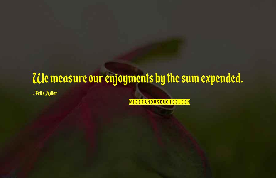 Life Requirements Quotes By Felix Adler: We measure our enjoyments by the sum expended. Life Requirements Quotes By Felix Adler: We measure our enjoyments by the sum expended.