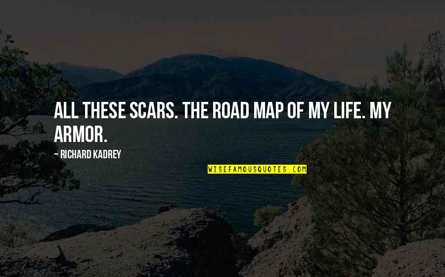 Life Road Quotes By Richard Kadrey: All these scars. The road map of my