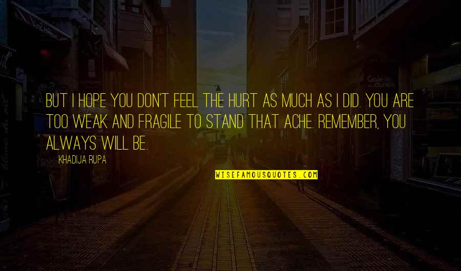 Life So Fragile Quotes By Khadija Rupa: But I hope you don't feel the hurt