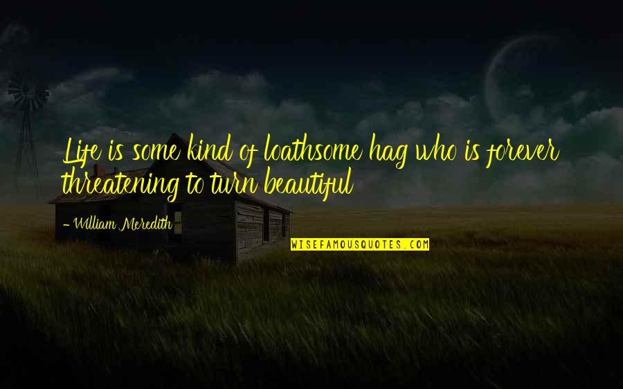Life Some Beautiful Quotes By William Meredith: Life is some kind of loathsome hag who