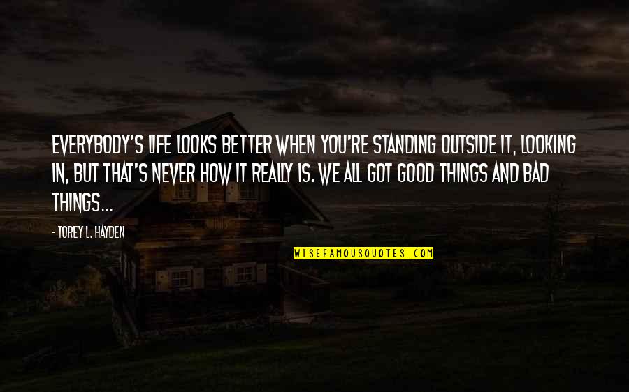 Life Standing Quotes By Torey L. Hayden: Everybody's life looks better when you're standing outside