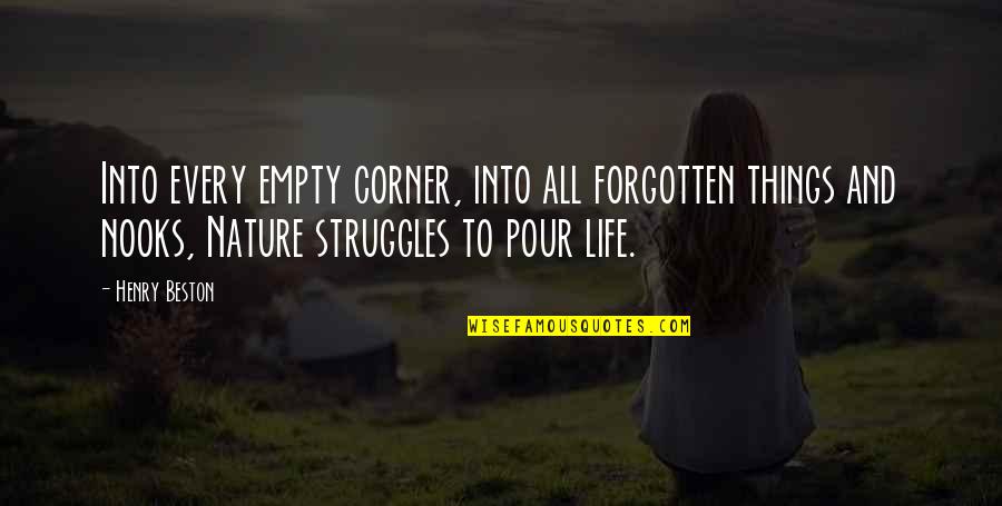 Life Struggles Quotes By Henry Beston: Into every empty corner, into all forgotten things
