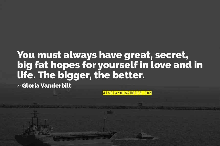 Life The Quotes By Gloria Vanderbilt: You must always have great, secret, big fat Life The Quotes By Gloria Vanderbilt: You must always have great, secret, big fat