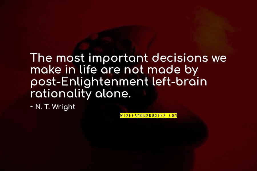 Life To Post Quotes By N. T. Wright: The most important decisions we make in life