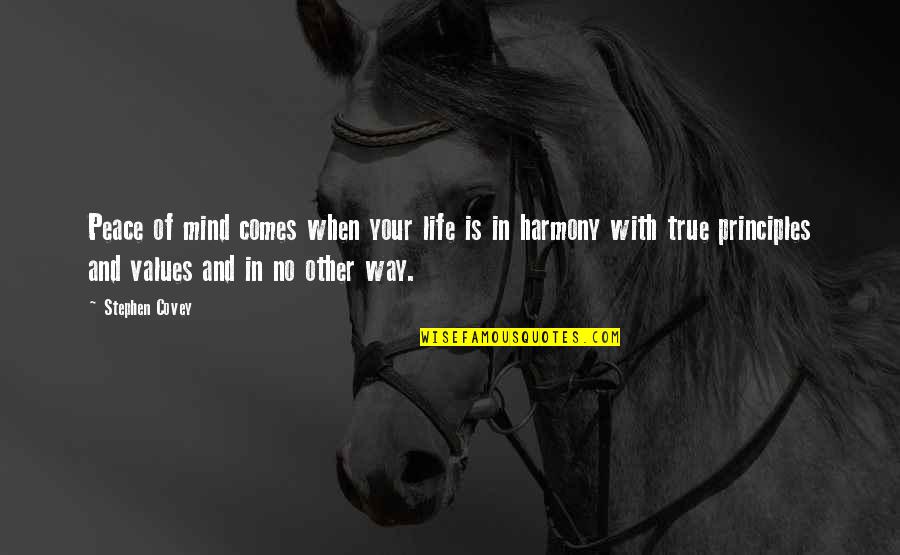 Life True Quotes By Stephen Covey: Peace of mind comes when your life is