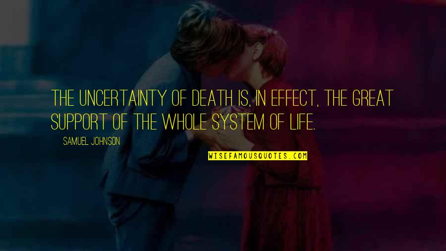 Life Uncertainty Quotes By Samuel Johnson: The uncertainty of death is, in effect, the