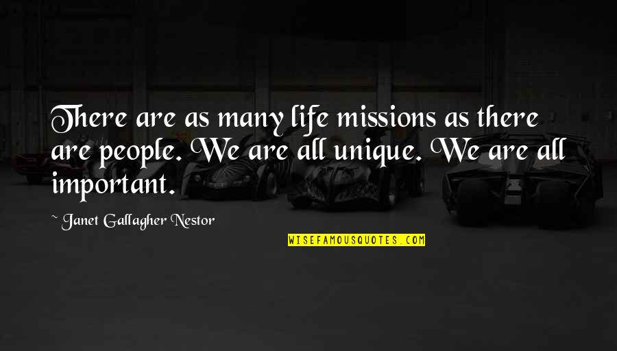 Life Unique Quotes By Janet Gallagher Nestor: There are as many life missions as there