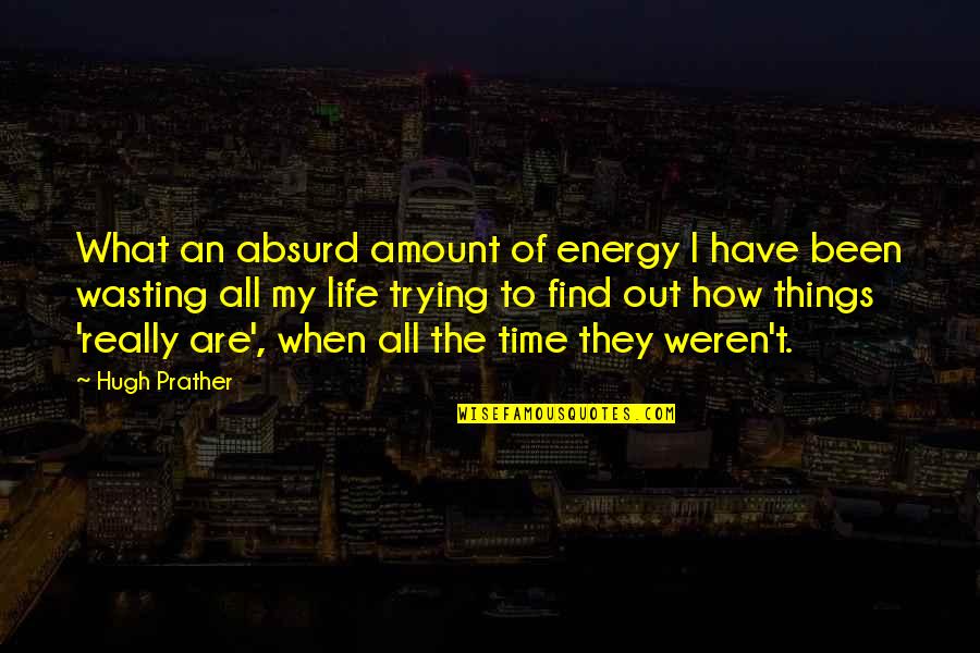 Life Wasting Quotes By Hugh Prather: What an absurd amount of energy I have Life Wasting Quotes By Hugh Prather: What an absurd amount of energy I have