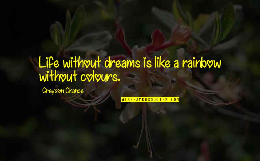 Life Without Colour Quotes By Greyson Chance: Life without dreams is like a rainbow without