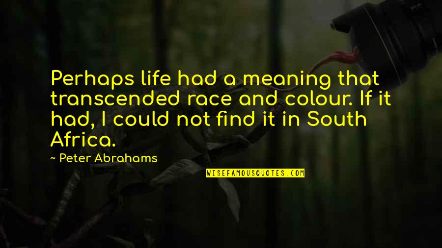 Life Without Colour Quotes By Peter Abrahams: Perhaps life had a meaning that transcended race