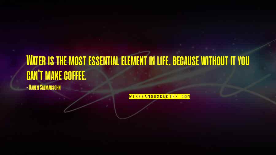 Life Without Water Quotes By Karen Salmansohn: Water is the most essential element in life, Life Without Water Quotes By Karen Salmansohn: Water is the most essential element in life,