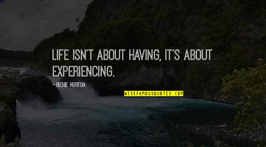 Life Work Quotes Quotes By Richie Norton: Life isn't about having, it's about experiencing.