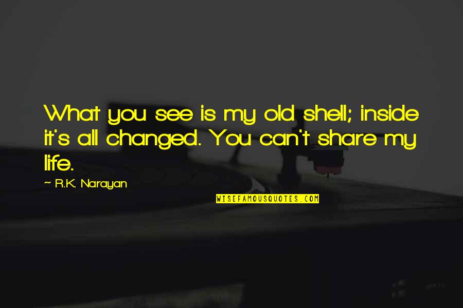 Life You Can Share Quotes By R.K. Narayan: What you see is my old shell; inside