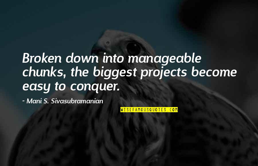 Life27 Quotes By Mani S. Sivasubramanian: Broken down into manageable chunks, the biggest projects