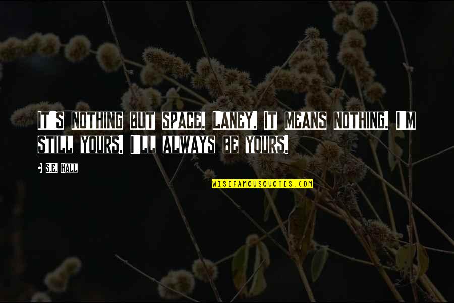 Lifelesson Quotes By S.E. Hall: It's nothing but space, Laney. It means nothing. Lifelesson Quotes By S.E. Hall: It's nothing but space, Laney. It means nothing.