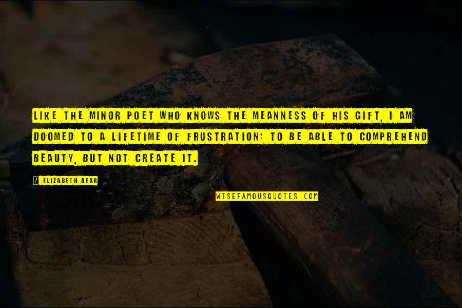 Lifetime Gift Quotes By Elizabeth Bear: Like the minor poet who knows the meanness Lifetime Gift Quotes By Elizabeth Bear: Like the minor poet who knows the meanness
