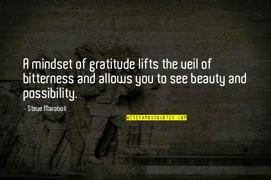 Lifts Quotes By Steve Maraboli: A mindset of gratitude lifts the veil of